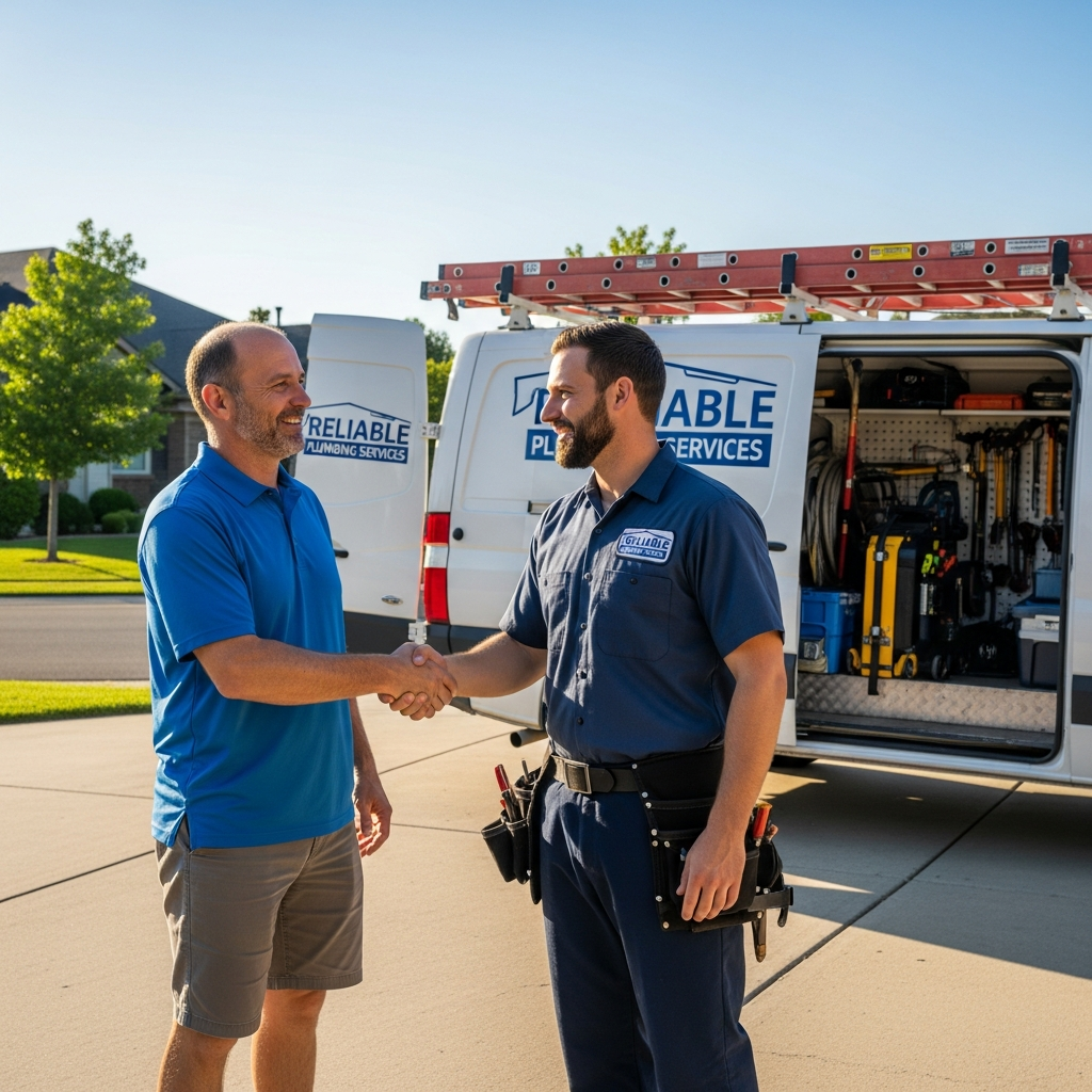 Professional plumber arriving at customer's home