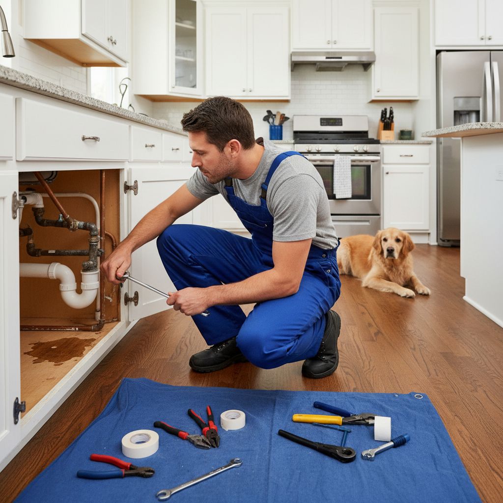 Professional plumber making repairs
